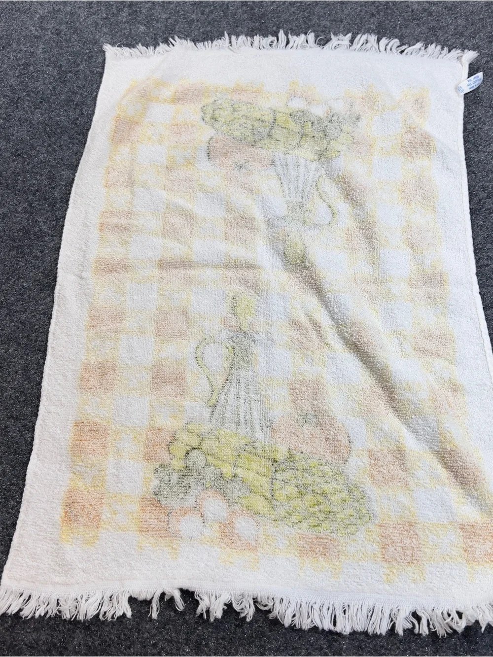 Vintage Harvest Kitchen Towel Corn Tomato Gingham Terry Cloth Made USA Cotton